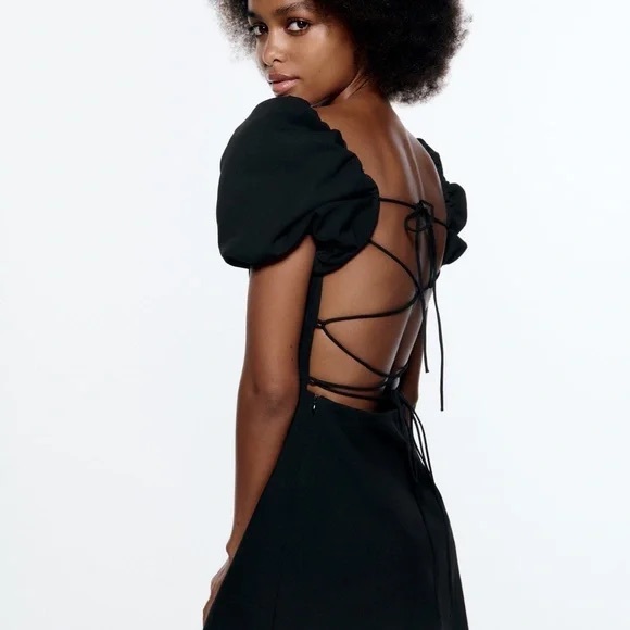 Zara Dresses & Skirts - Zara Black Backless Dress with Lace-Up Detail
